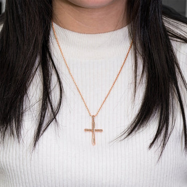 Rose 14k Rose Gold Diamond Cross Pendant 0.18 Ctw